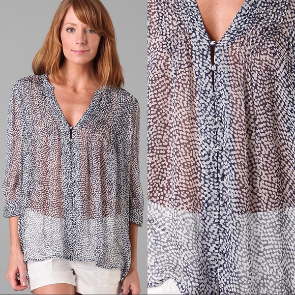 Joie Pure Silk Chiffon Top Black White Raindrop - Picture 9 of 11